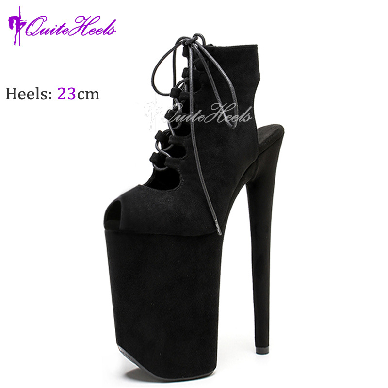 Bốt nữ La Mã siêu cao gót 23cm đi catwalk biểu diễn — Quả mơ MattBeigeMatt, Đen câm Đen Matt, Nhung đen Faux Suede, Đen bóng Black pat