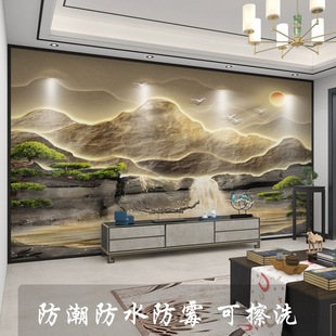 墙纸3d立体浮雕大气山水电视背景墙壁纸客厅壁布装饰墙布壁画-阿里巴巴