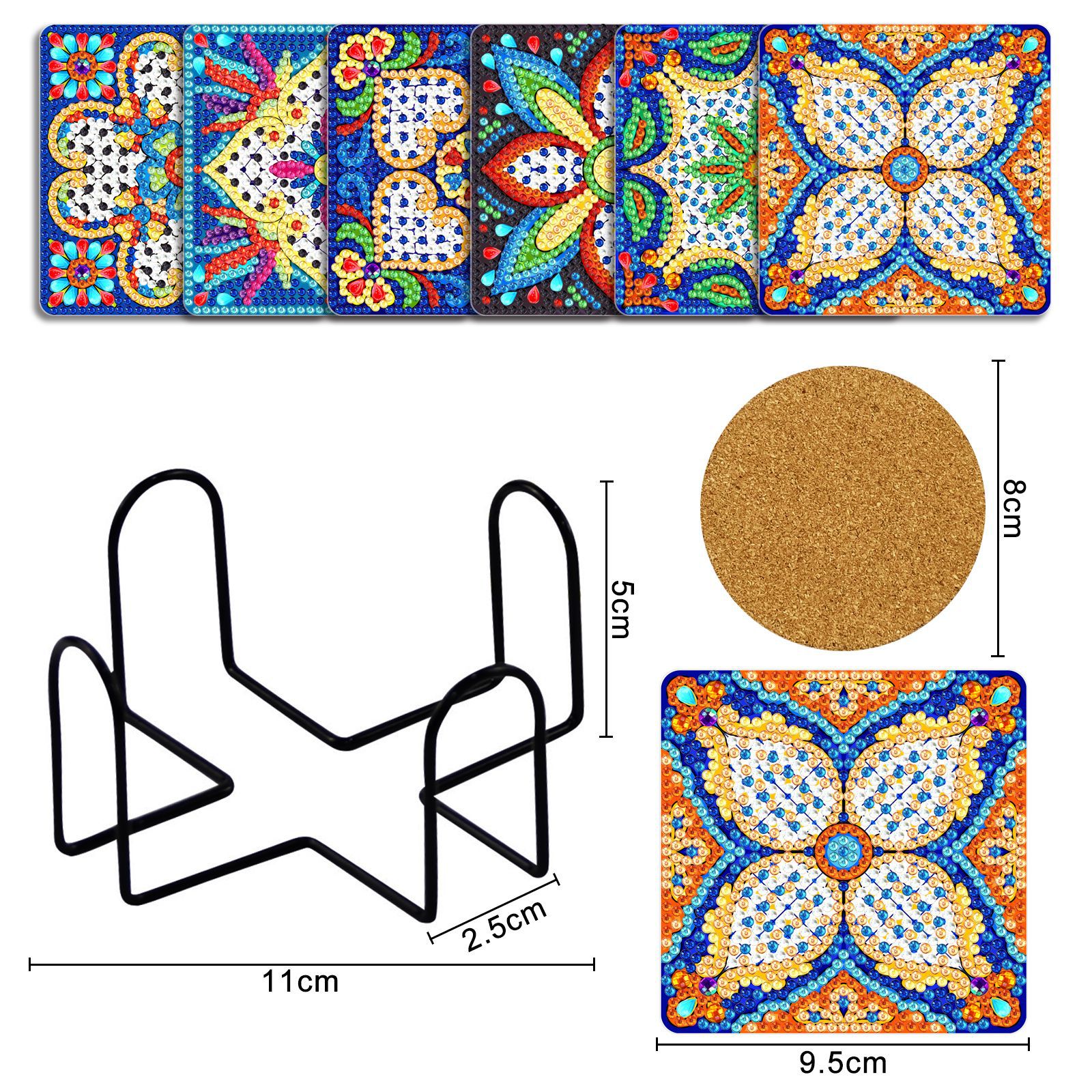 Diamante pintado alrededor de la almohadilla de taza DIY creativa cuadrada almohadilla de taza Mandala seis piezas conjunto de almohadillas de taza