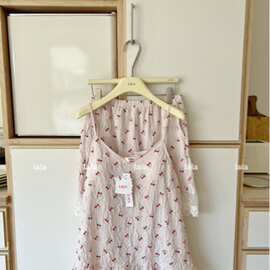 LALA夏季泡泡纱可爱甜美吊带短裤家居服