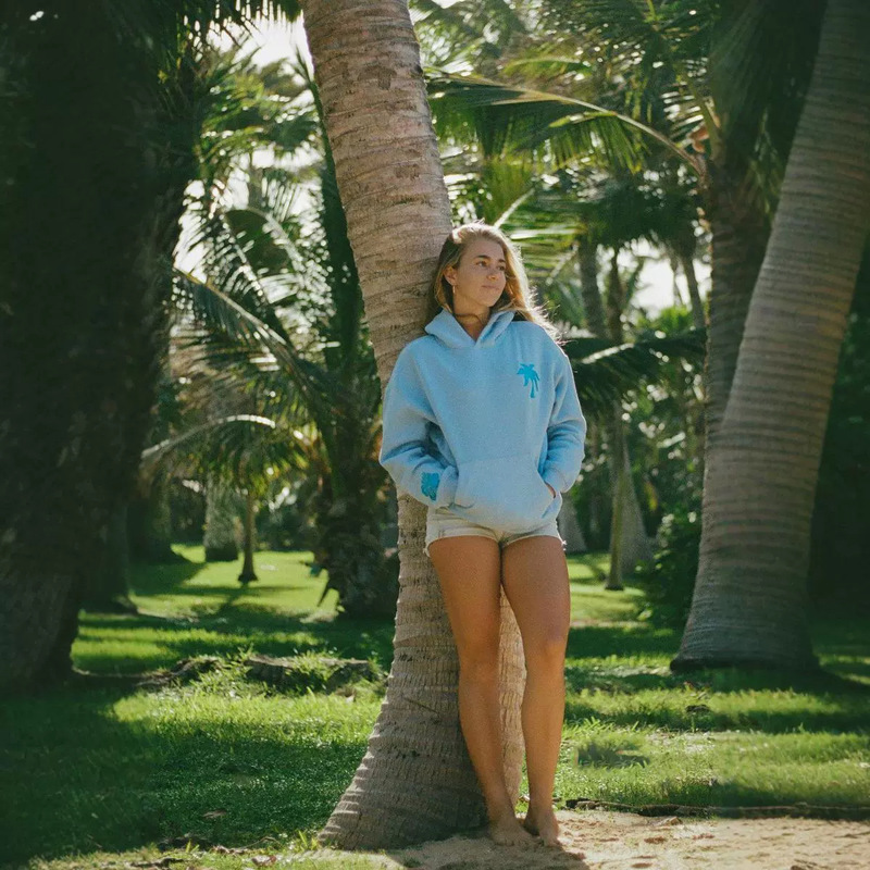 European and American Beach Scene Hooded Sweatshirt Seaside Brown Tree Printing Fashion Sweatshirt Blue Sweatshirt Coat