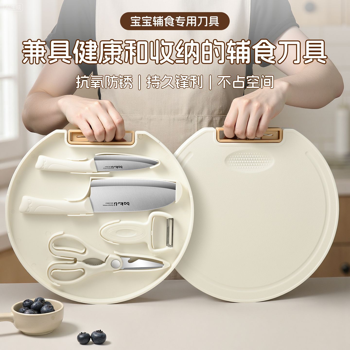 Kit de cuchillos de alimentos para bebés Kit completo de cuchillos de fruta de tres piezas Kit de cuchillos de cocina domésticos 2 en 1