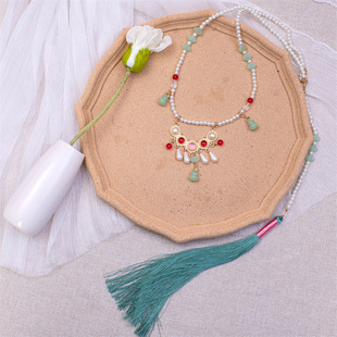 Ming Tang style Han clothing ancient style accessories new Chinese style cheongsam horse face dress silk back Cloud long tassel necklace collar