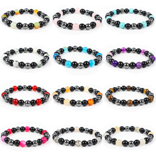 跨境新品12条1套8mm铁矿石混合圆珠手链虎眼石粉晶蓝松石串珠手串