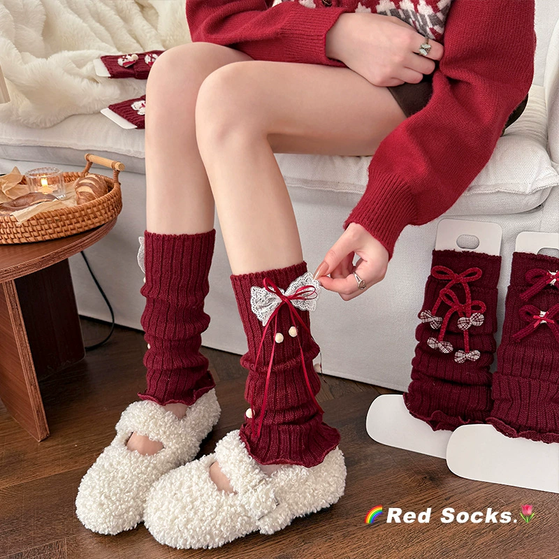 Сапоги из хлопка Gaiters, красный японский демисезонный комплект с бантом, стиль Лолита