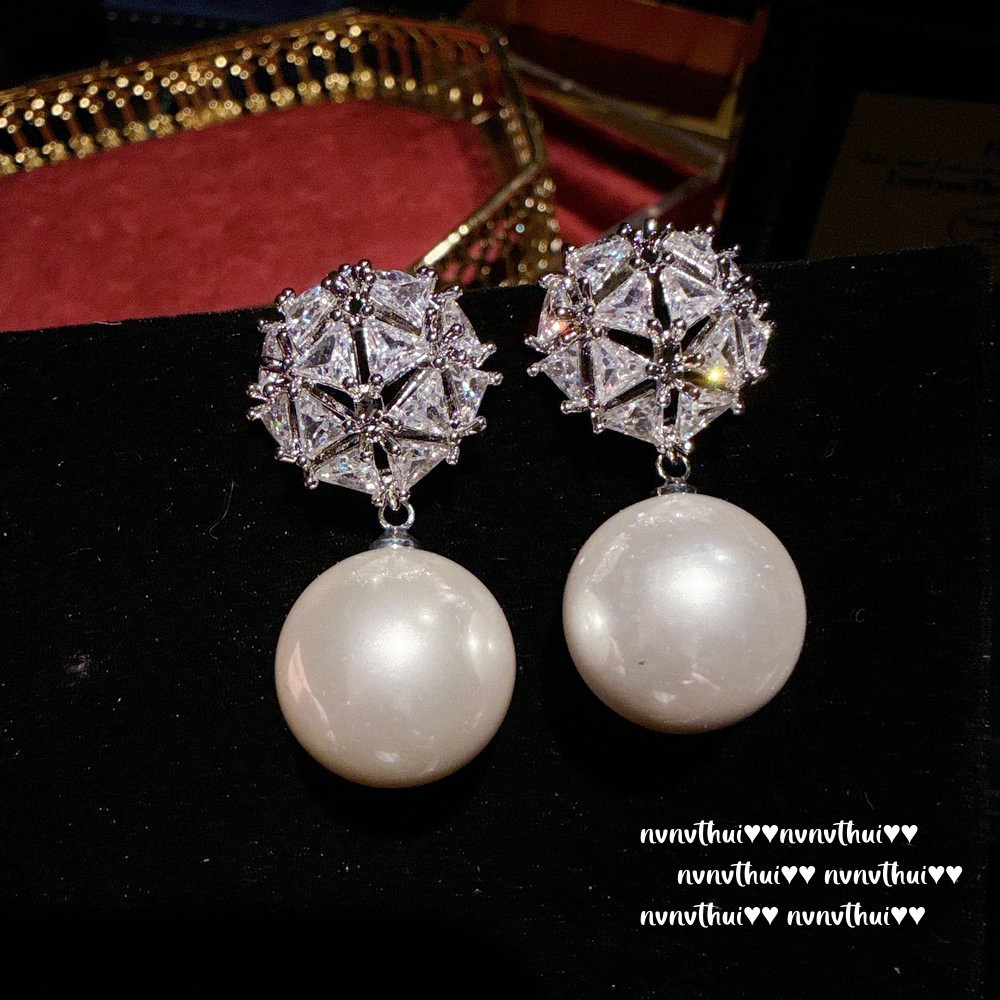 2031QIP~DK2J633 flower ball zircon bead earrings~without box