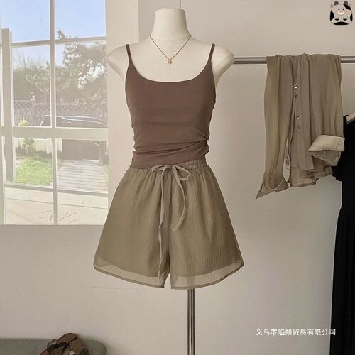 Sheath Sun Protective Shirt Top + Slimming Tank Top + Loose Matching Shorts Women's 3-Piece Set