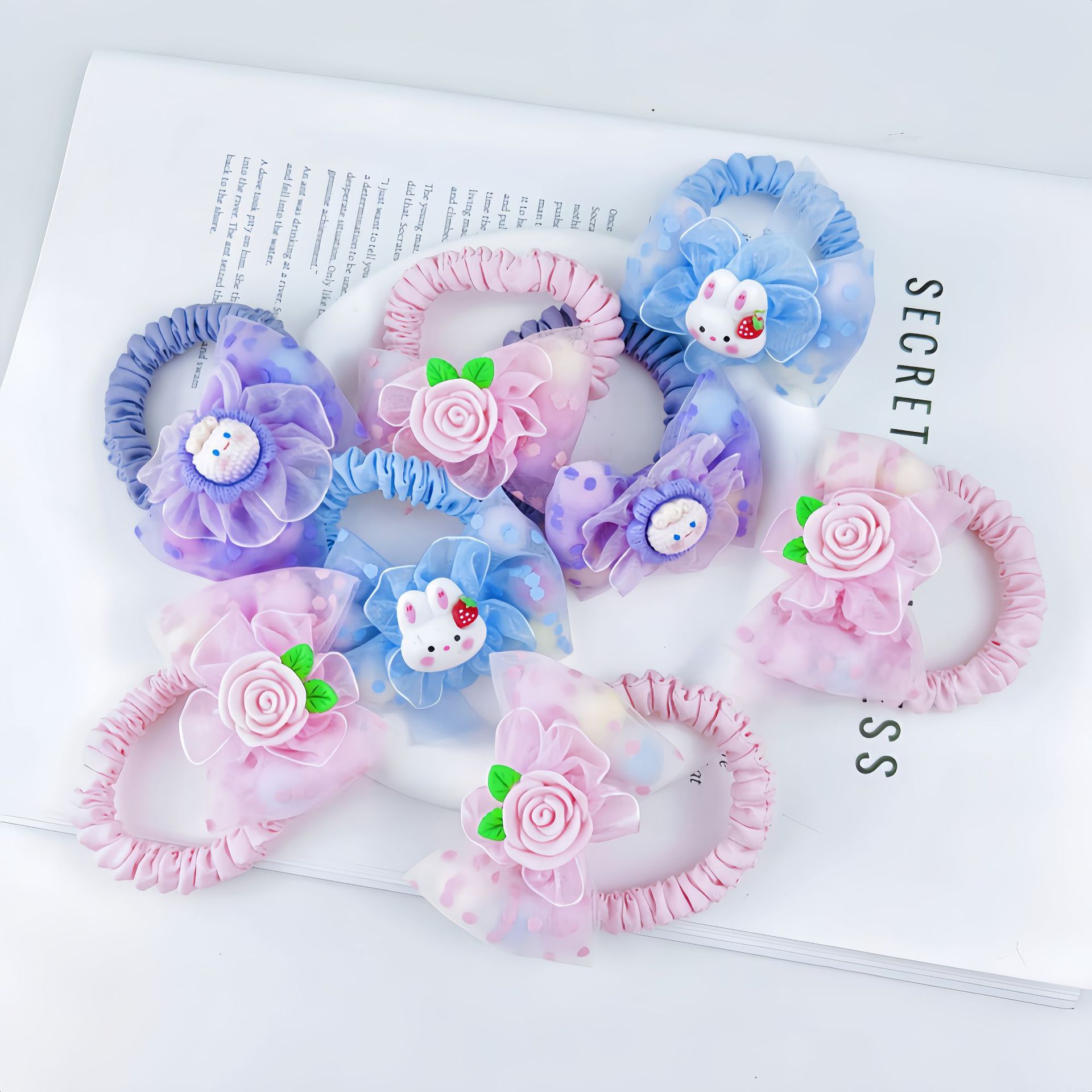 Flores de dibujos animados para niños anillo de cabello de la pequeña niña con cola de caballo elástico tocado dulce lindos cabello de la princesa joyería para el cabello