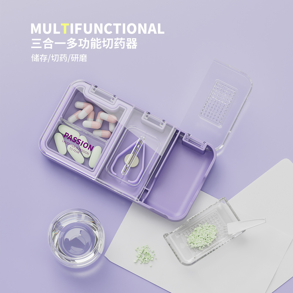Caja de medicina dispensador caja de medicina caja de embalaje portátil tableta corte molienda medicina polvo píldora portátil un minuto dos corte caja pequeña