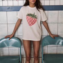 春秋新款可爱卡通草莓印花图案欧美新款女装短袖T恤女圆领宽松