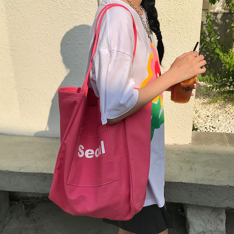 Candy Color Korean Style Canvas Bag Women's Casual Simple Large Capacity Tote Bag Student Schoolbag Crossbody Shoulder Bag Chic Candy Color Korean Style Canvas Bag Women's Casual Simple Large Capacity Tote Bag Student Schoolbag Crossbody Shoulder Bag Chic