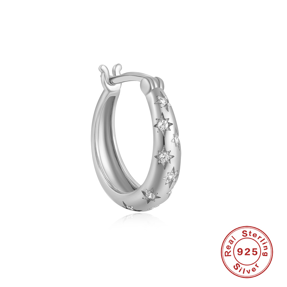 S925 plata esterlina ins clásico diamante estrella de cinco puntas ocho Awn estrella pendientes de alta calidad europea y americana