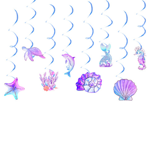  new mermaid birthday flag birthday party decoration conch starfish ocean theme spiral pendant