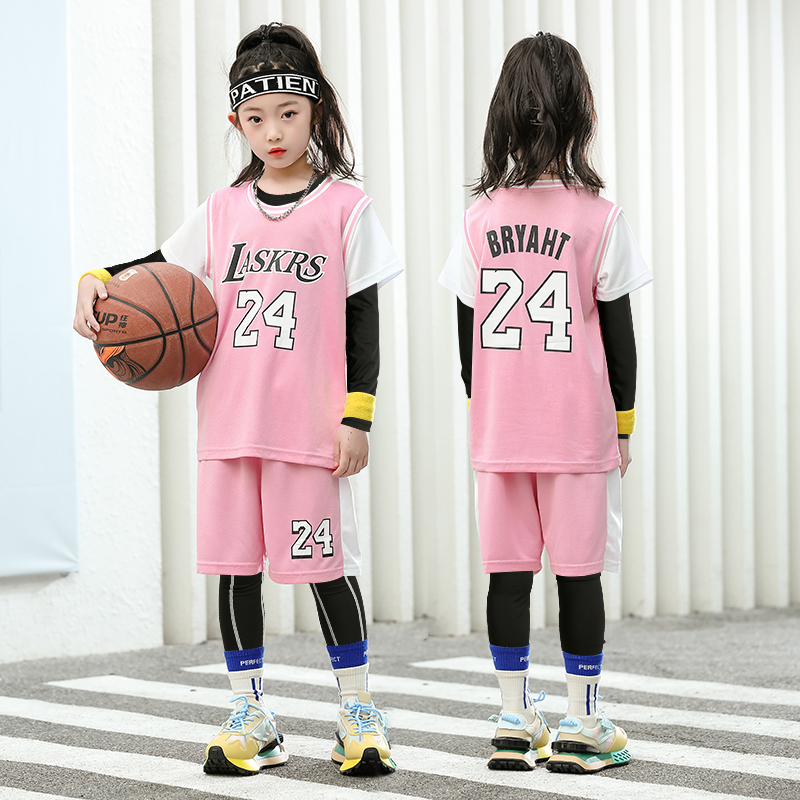 Basketball Uniform Customized Summer Kidsren's Primary School Students Quick-Drying Breathable No. 24 Jersey Short-Sleeved Sports and Leisure Game Suit