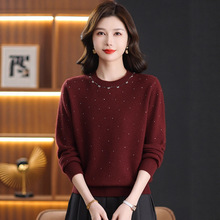 女式针织羊毛绒韩版套头高端长袖纯色套头慵懒休闲风针织毛衣女