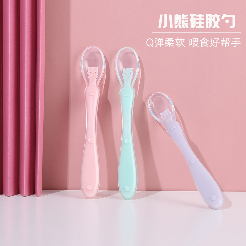 Baby Edible Silicone Spoon, Kidsren's Newborn Soft Spoon, Baby Food Feeding Silicone Spoon, Cartoon Shape
