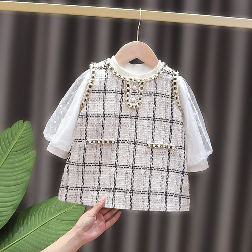 Children's dress for girls, spring and autumn season, two-piece set for little girls, princess dress and top, small children's autumn dress