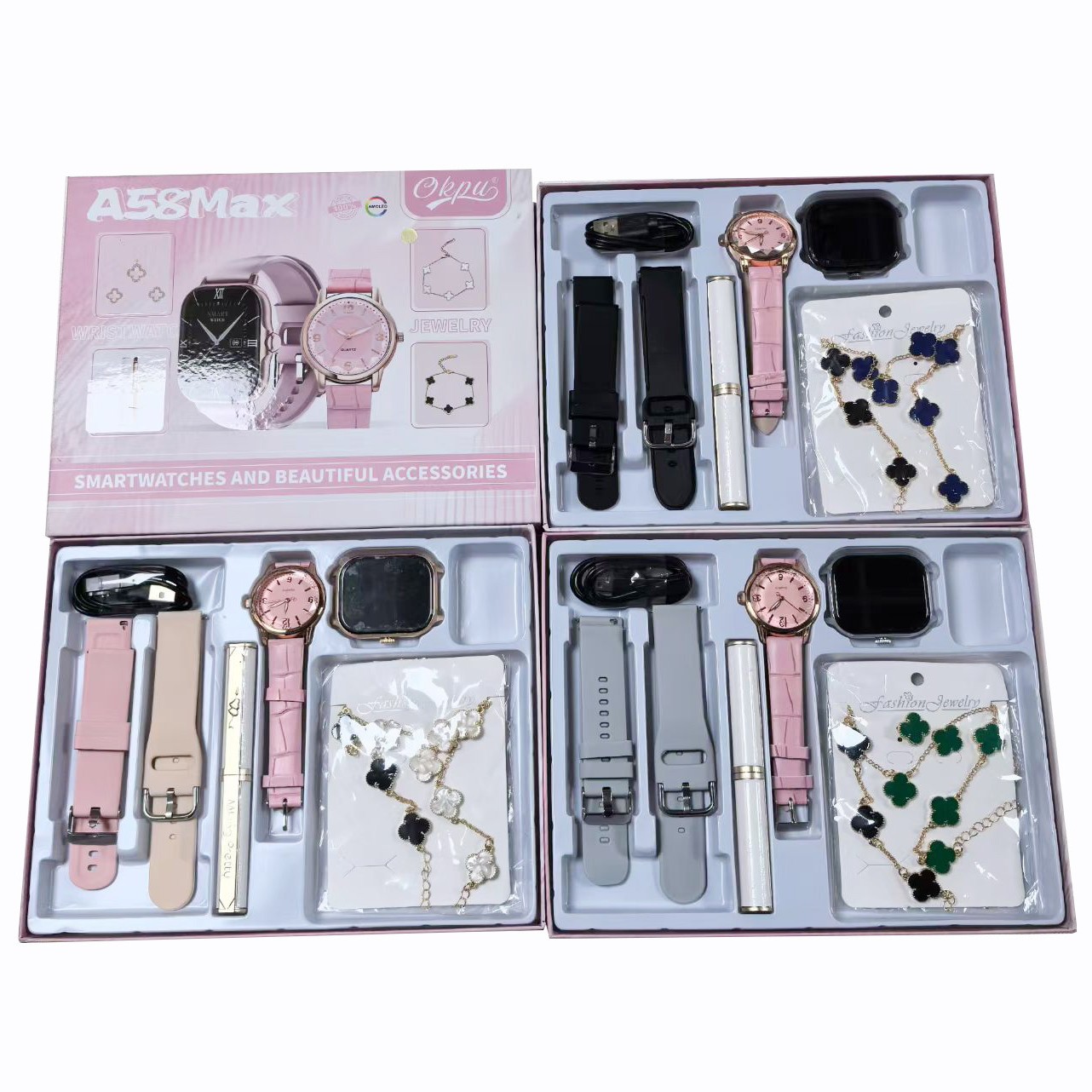 A58 Max Smart Watch Clover Bracelet Small White Tube Lipstick Women's Jewelry Set Bluetooth Call Foreign Trade