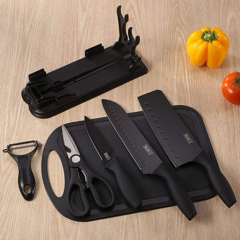 Juego de cuchillos de cocina, complemento alimenticio, cuchillo de fruta, juego de tres piezas, cuchillo de cocina de acero inoxidable, tabla de cortar, juego completo de cuchillos dos en uno