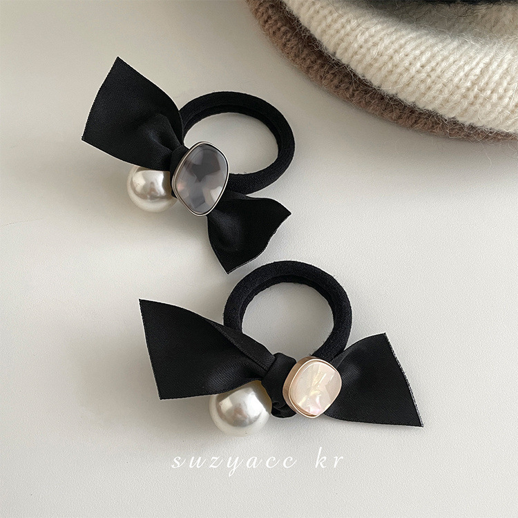 韓版復古珍珠蝴蝶結新款扎頭髮橡皮筋高彈力耐用高級感發圈皮繩女