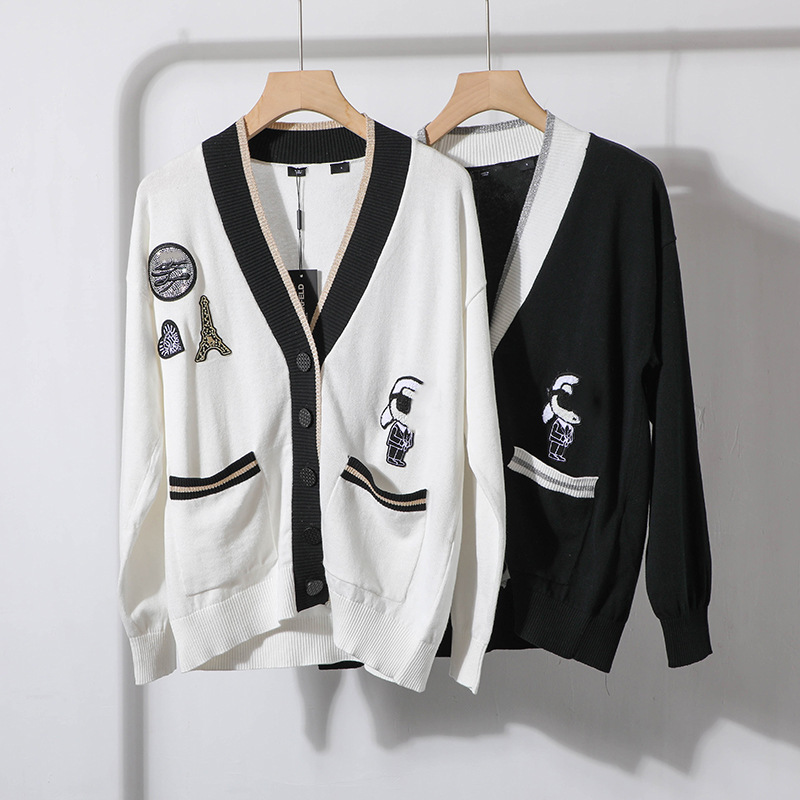 American Brand K~ Women's Cotton Patchwork Color-Block V-Neck Buttoned Casual Long-Sleeve Knit Cardigan 2268 American Brand K~ Women's Cotton Patchwork Color-Block V-Neck Buttoned Casual Long-Sleeve Knit Cardigan 2268