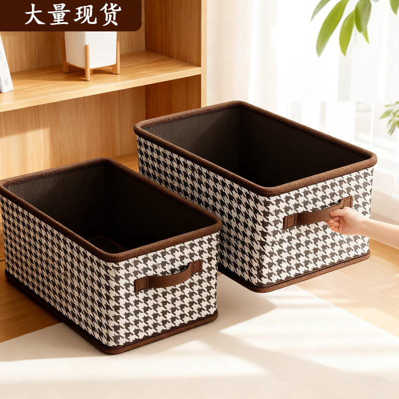 New Houndstooth Pattern Clothing Storage Box, Foldable Household Fabric Clothing Storage Bag, Clothing Storage Box