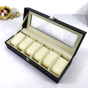 Spot wholesale 6 12 watch box black leather pu watch storage display box hand jewelry watch box