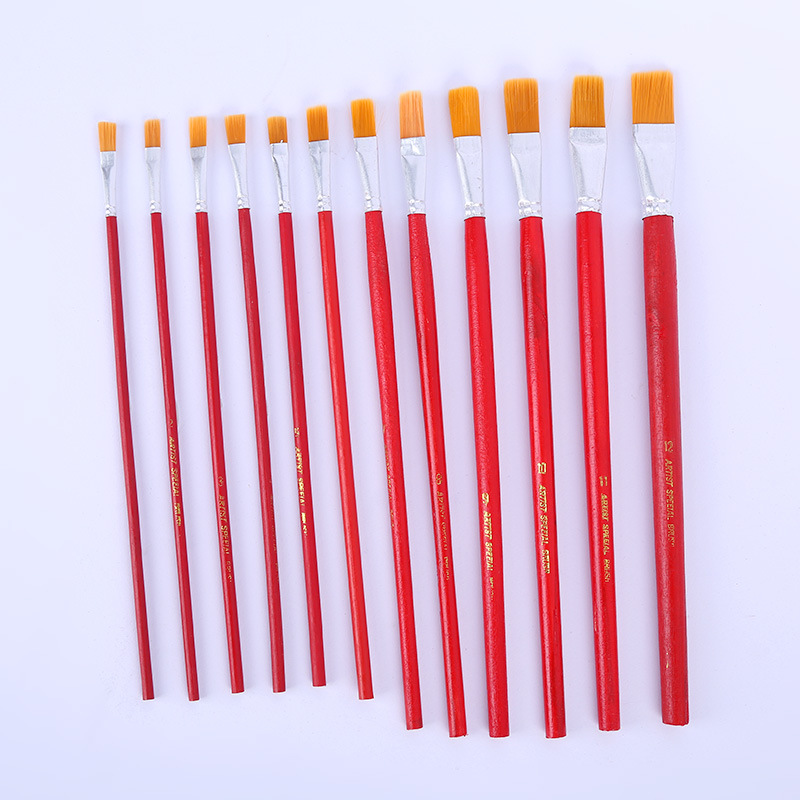 Suministro al por mayor para ayudar a EE. UU. Un solo soporte No. 1-12 bolígrafo de hilado de aceite de varilla roja, juego de pinceles de pintura de aceite de lana de nailon, cepillo de hilado