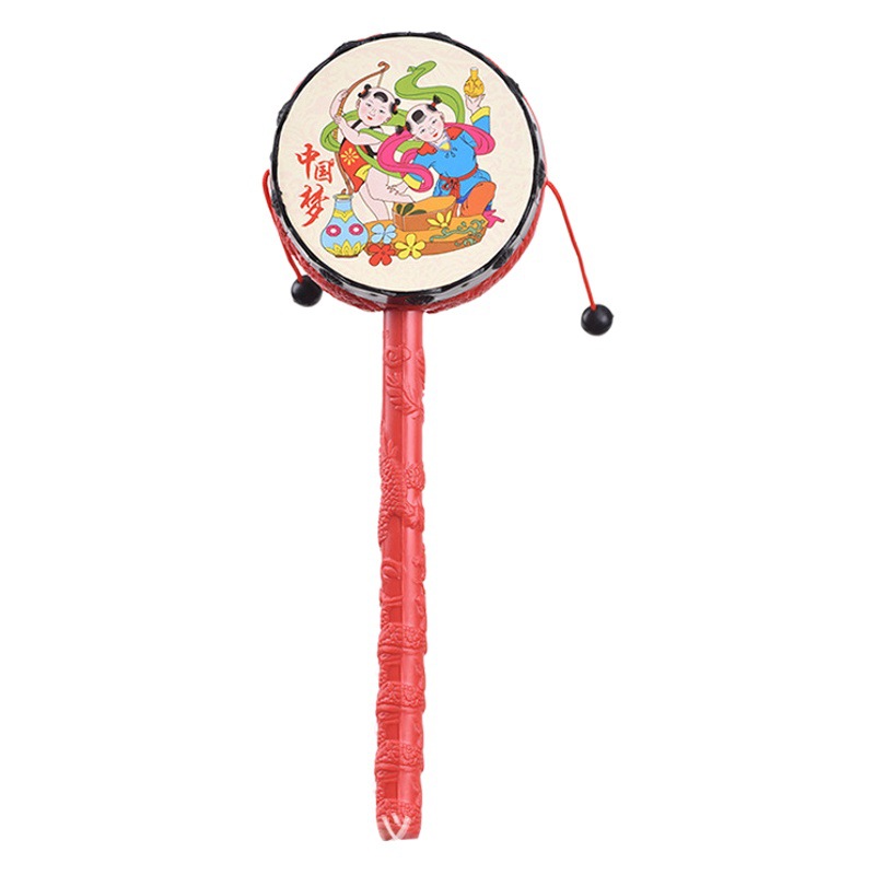 Plastic Children's Auspicious New Year Pictures Rattle Small Rattle Drum Baby Hand Drum Nostalgic Vintage Kindergarten Activity Gift