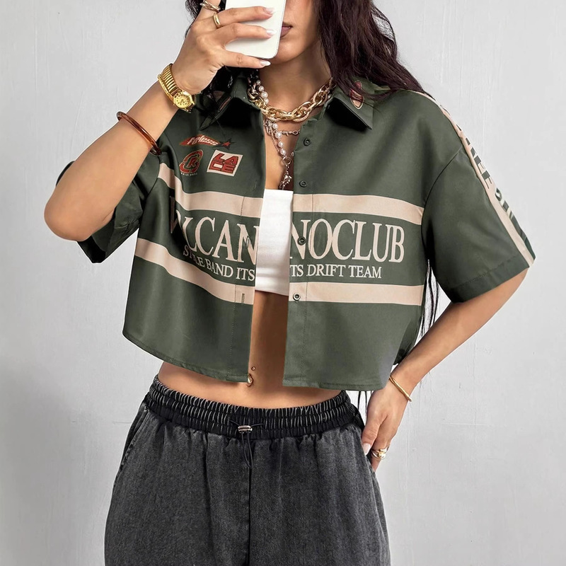Amazon's Cross-Border Best-Selling Retro Campus-Style Holiday Sports Printed Loose Top Short-Sleeved Printed Shirt Amazon's Cross-Border Best-Selling Retro Campus-Style Holiday Sports Printed Loose Top Short-Sleeved Printed Shirt