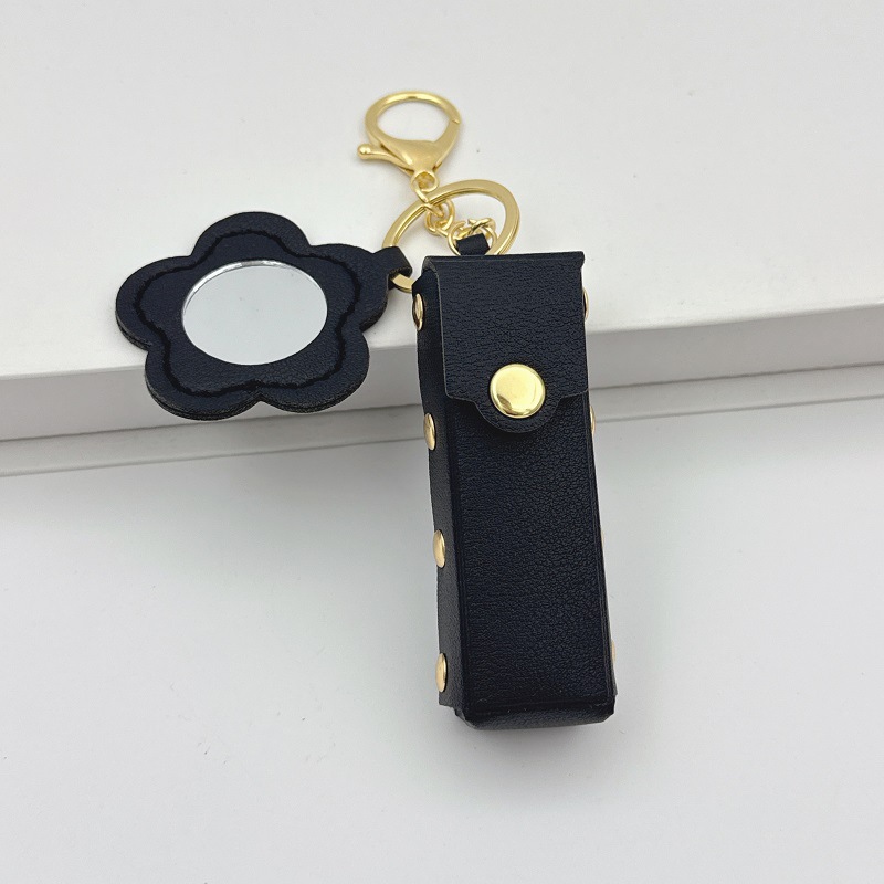 Flor espejo llavero cuero transfronterizo regalo colgante joyería creativo mini lápiz labial almacenamiento llavero colgante