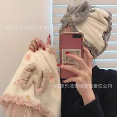蝶結びの刺繍桜の髪の帽子のサンゴの毛の吸水の速乾の髪のタオルの学生のシャワーの帽子の頭のスカーフの入浴