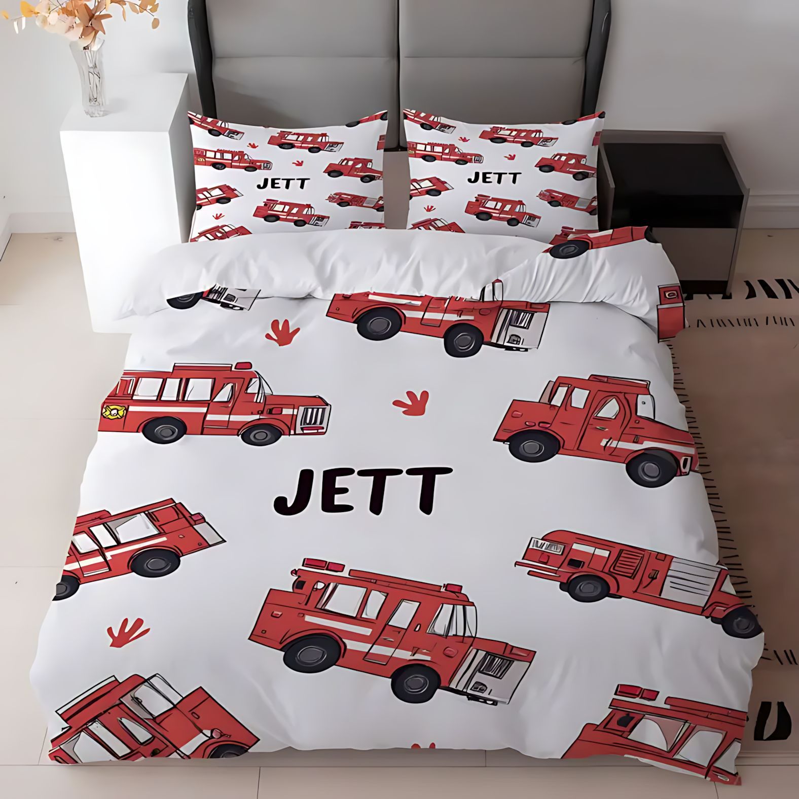 TEMU / JIT nuevo producto transfronterizo dibujos animados camión de bomberos de alta definición digital impresión kit de colcha se puede diseñar