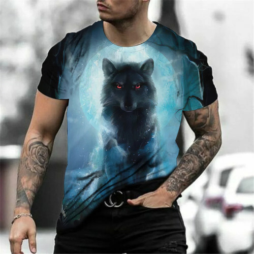 Direct Selling Wolf Pattern Print Men's Crew Neck Short Sleeve 3D Print Fashion T-shirt Plus Size Casual Apparel T-shirt