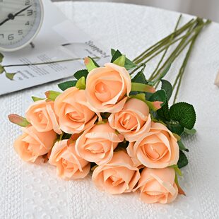 Simulation flower Rose living room decorative simulation flower arrangement furnishings silk flower single -support plastic fake flower bouquet dry flower ornaments