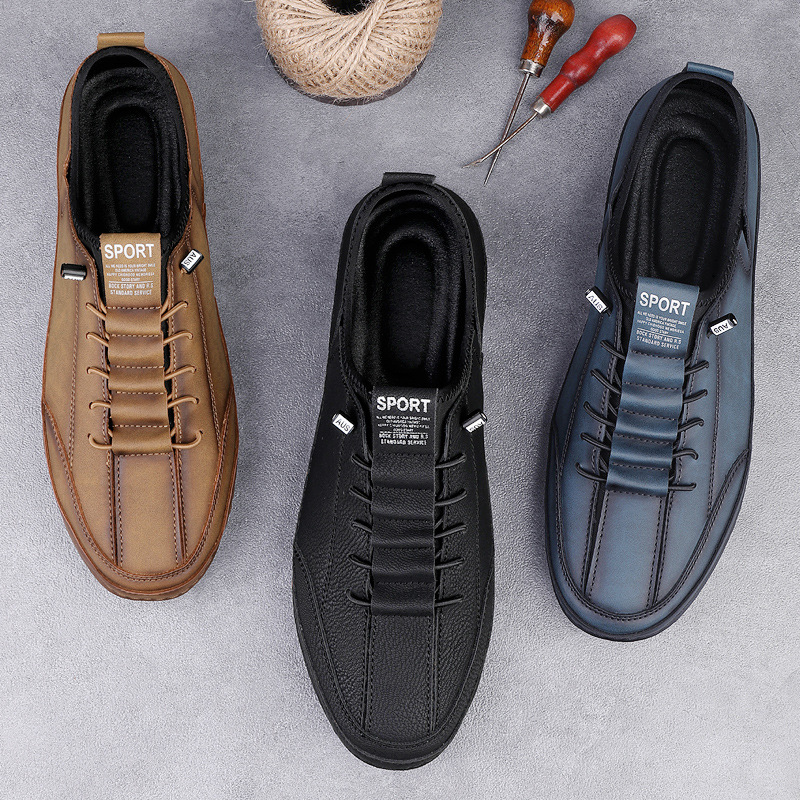 Zapatos de cuero de hombre de tamaño grande 2025 nuevos zapatos casuales transpirables con suela suave para trabajar, seguro laboral para trabajar, zapatos de cuero de cocinero de estilo general