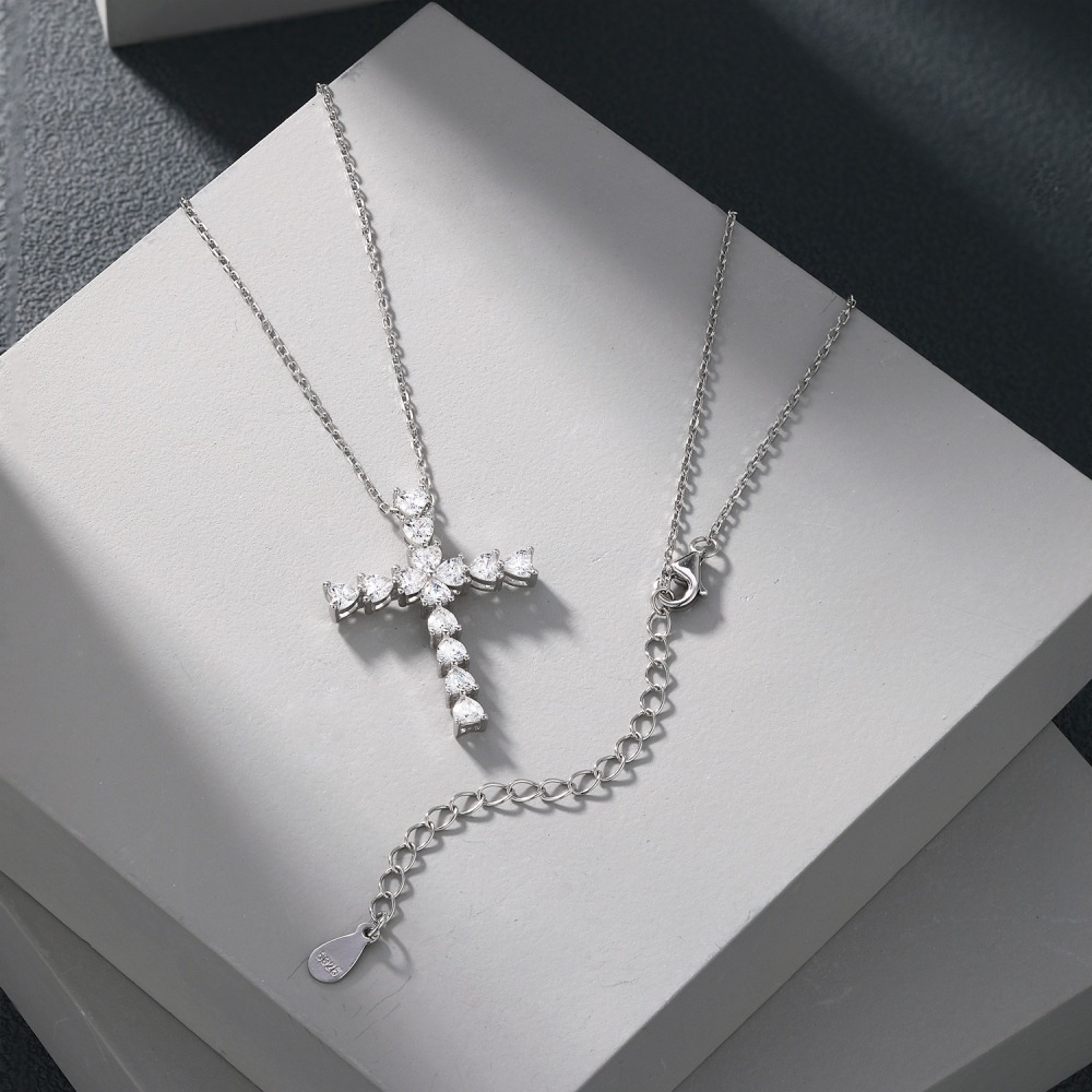 925 Sterling Silver Cross Pendant Necklace display picture 4