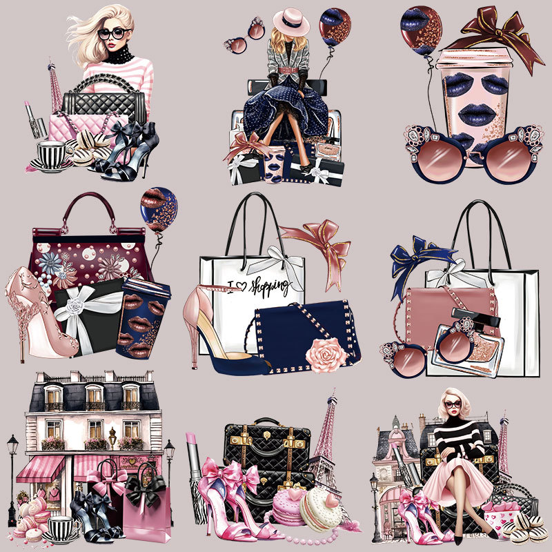 亚马逊高跟鞋烫画贴批发 衣服印花热转印图案烫印logo耐水洗烫图