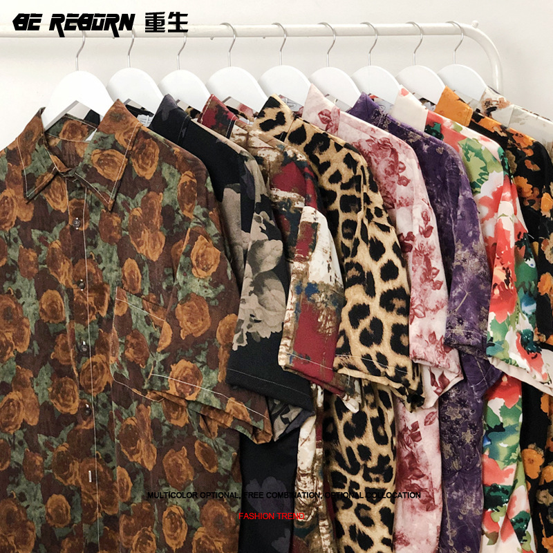 Vintage-Inspired Floral Retro Hepburn Hong Kong Style Short-Sleeve Shirt for Men and Women, Casual Trendy Versatile Loose Shirt