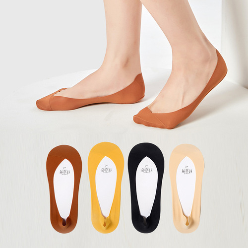 Ice Silk Boat Socks for Women, Summer Thin Non-Slip, No-Show Socks for Low-Cut High Heels, Cross-Strap Short Socks for Girls