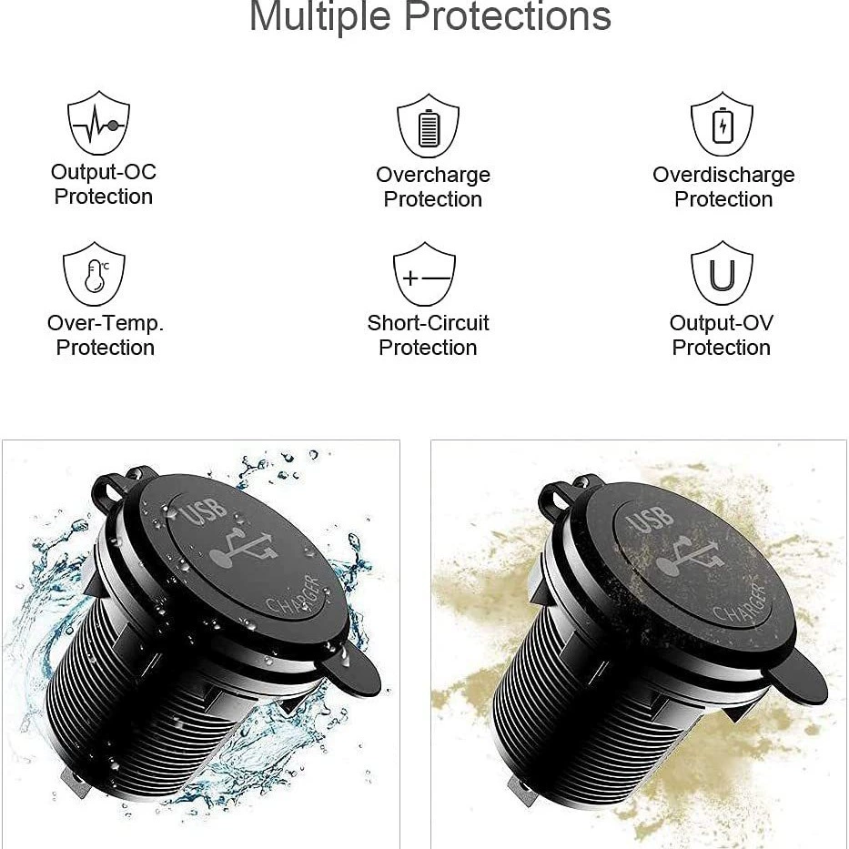 Автомобильное зарядное устройство QC3.0+PD с быстрой зарядкой, двойной порт, с кнопочным выключателем, модифицированная мотоциклетная бортовая зарядка