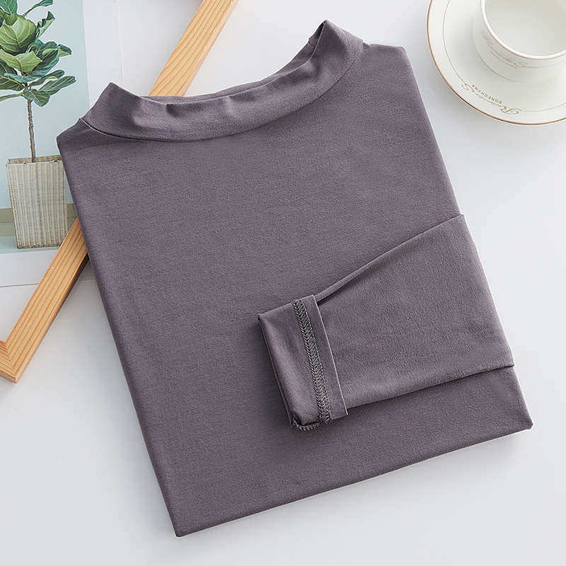Modal medio cuello alto manga larga que basa la camisa para las mujeres otoño e invierno nuevo estilo coreano camiseta delgada suelta más tamaño superior image 10