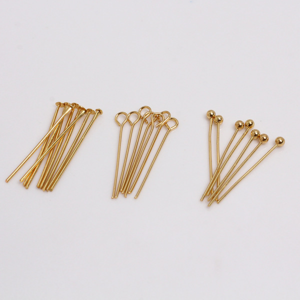 14K Gold-Plated Nine-Character Needle T-Shaped Needle Ball Needle DIY Handmade Beading Needle Jewelry Accessories Material Color-Preserving Real Gold Plated