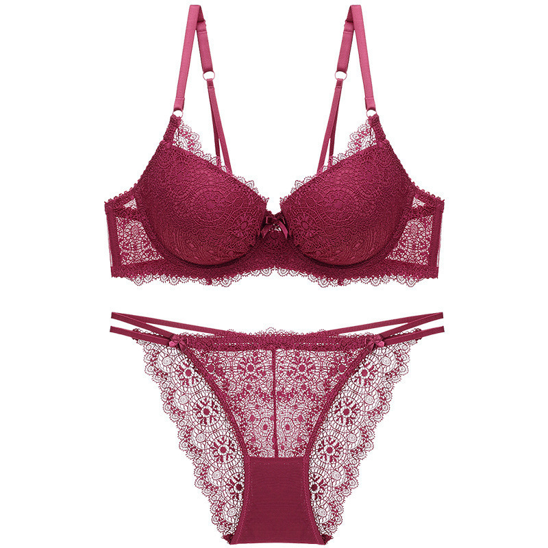 European and American Sexy Lace Underwear Deep V Small Chest Big Push-up Bra Adjustable Bra Set