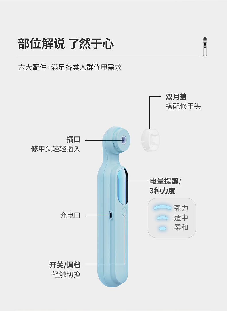 新款磨甲器 电动打磨器美甲手指甲剪防夹肉指甲刀套装打磨甲器机02