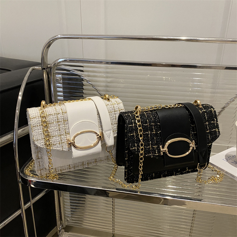 Bolsa de tejido coreana para mujeres 2025, primavera y verano, nueva cadena de lana retro de estilo extranjero, bolsa cuadrada de textura para mujeres