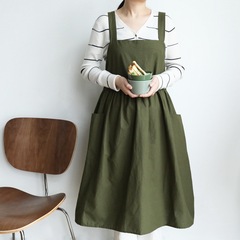 Solid color modern simple style cotton home apron sleeveless extra wide strap kitchen apron dropshipping