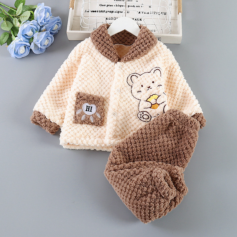 Shu velvet pajamas set pineapple plaid bear khaki