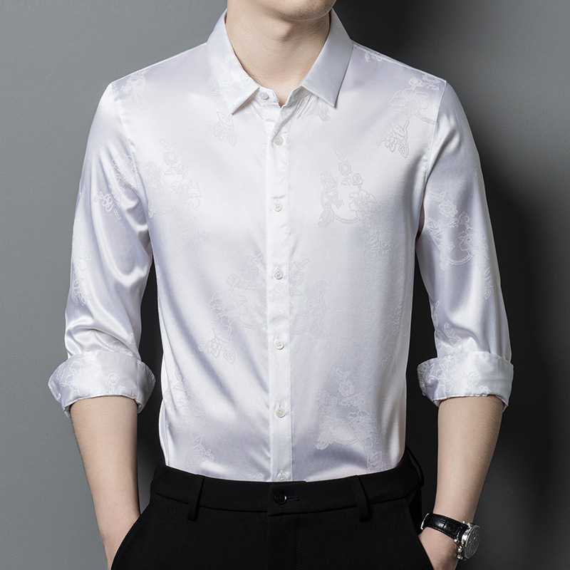 Men's Shirt Mulberry Silk Thin Spring and Autumn Long Sleeve Dad Fashion Silk Casual Shirt Men's Business Trend Men's Shirt Mulberry Silk Thin Spring and Autumn Long Sleeve Dad Fashion Silk Casual Shirt Men's Business Trend