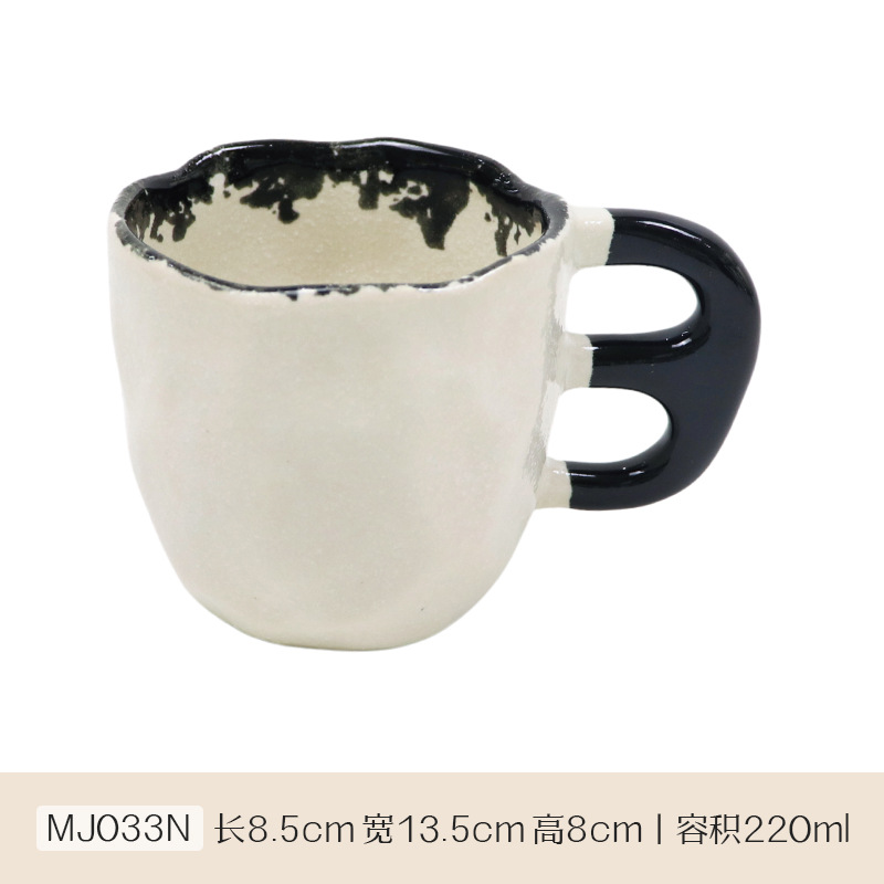 Meijiahui cuadrícula negra y blanca mano cerámica taza de café de alta calidad retro nicho wave point latte taza de menú